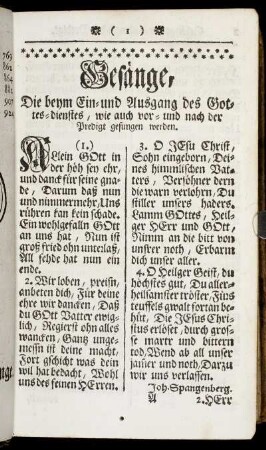 Gesänge, Die beym Ein- und Ausgang des Gottes-dienstes, wie auch vor- und nach der Predigt gesungen werden.
