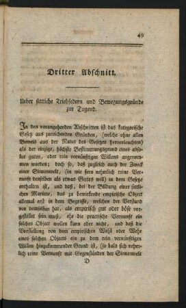 Dritter Abschnitt. Ueber sittliche Triebfedern und Bewegungsgründe zur Tugend