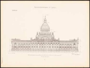 Reichsgericht, Leipzig: Tafel 7: Westfassade (aus: Der Reichsgerichtsbau zu Leipzig, Berlin 1898)