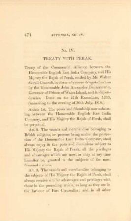 No. IV. Treaty with Perak