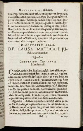 Disputatio XXXIII. De Causa Materiali Justificatione