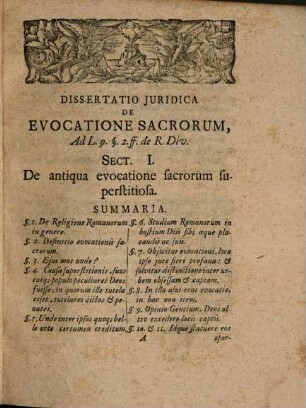 Dissertatio Juridica De Evocatione Sacrorum : Ad L. 9. §. 2. ff de Rer. Div