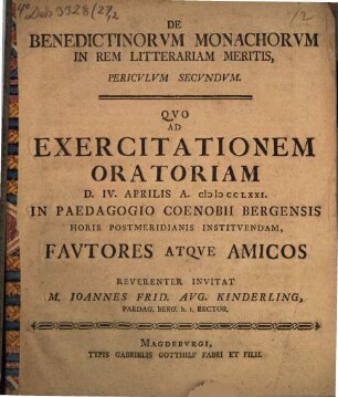De Benedictinorvm Monachorvm In Rem Litterariam Meritis, Pericvlvm ..., 2