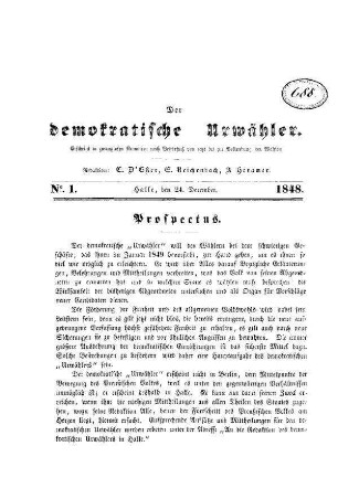 Der demokratische Urwähler. N[umer]o 1.