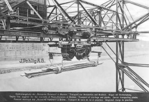 Elektrohängebahn, Wagen mit Bretterladung (Pohlig) : Technikgeschichte | Maschinenbau | Hebezeuge | Laufkatzen, Krane, Bagger, Transportanlagen