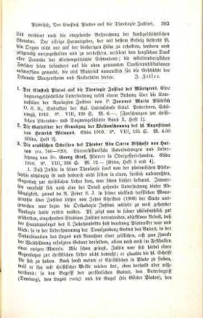 303-305 [Rezension] Pfaettisch, Johannes M., Der Einfluß Platos auf die Theologie Justins des Märtyrers