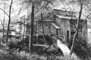 Alte Schneidemühle (bei Obergreinau, Bayrisches Hochland) : Leonhardi, Eduard: Alte Schneidemühle (bei Obergreinau, Bayrisches Hochland). 1892. Aquarell; 35 x 52 cm. Dresden-Loschwitz: Leonhardi-Museum LM 1997/16