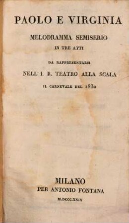 Paolo e Virginia : Melodramma semiserio in 3 atti