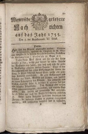 Den 5. des Augustmonats. XI. Stück.