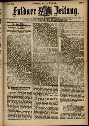 Erste Ausgabe vom Samstag, den 15. September 1888.