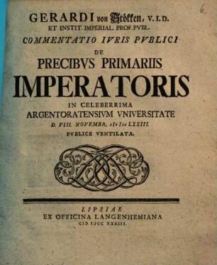 Commentatio iuris publici de precibus primariis imperatoris
