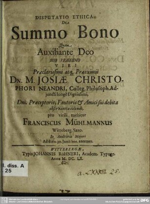 Disputatio ethica de summo bono