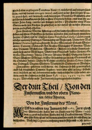 Der dritt Theil/ Von den Finsternussen/ und der obern Planeten/ bösen Aspecten.