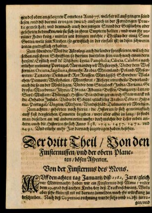 Der dritt Theil/ Von den Finsternussen/ und der obern Planeten/ bösen Aspecten.