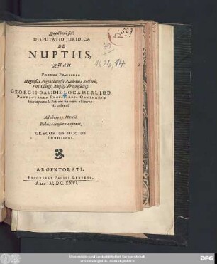 Disputatio Iuridica De Nuptiis