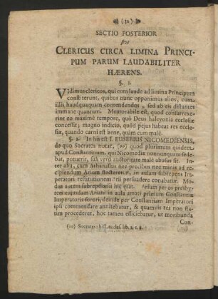 Sectio Posterior sive Clericus Circa Limina Principum Parum Laudabiliter Haerens.