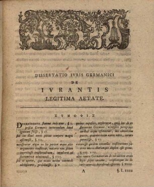 Dissertatio Ivris Germanici De Ivrantis Legitima Aetate