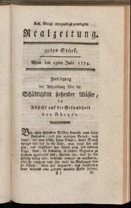 29tes Stück. Wien den 23ten Julii 1774.