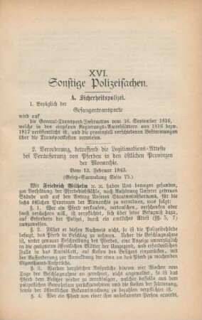 XVI. Sonstige Polizeisachen