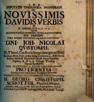 Disp. theol. inaug. de novissimis Davidis verbis ex Sam. 23, 1 - 7