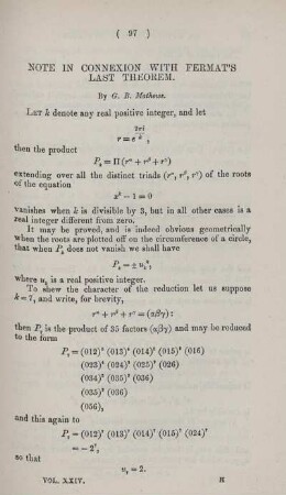 Note in connexion with Fermat's last theorem.