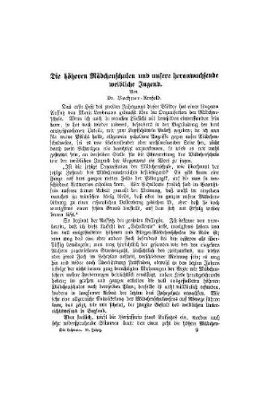 Die höheren Mädchenschulen und unsere heranwachsende weibliche Jugend