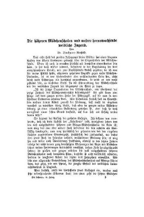 Die höheren Mädchenschulen und unsere heranwachsende weibliche Jugend