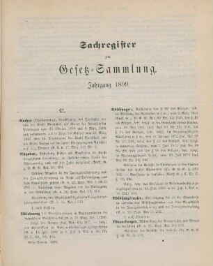 Sachregister zur Gesetz-Sammlung. Jahrgang 1899