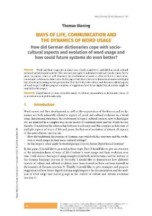 Ways of living, communication and the dynamics of word usage. How did German dictionaries cope with socio-cultural aspects and evolution of word usage and how could future systems do even better?