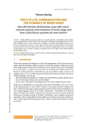 Ways of living, communication and the dynamics of word usage. How did German dictionaries cope with socio-cultural aspects and evolution of word usage and how could future systems do even better?