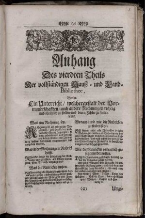 Anhang Des vierdten Theils Der vollständigen Hauß- und Land-Bibliothec ...