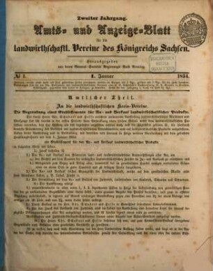 Amts- und Anzeige-Blatt für die landwirthschaftlichen Vereine des Königreiches Sachsen. 2. 1854