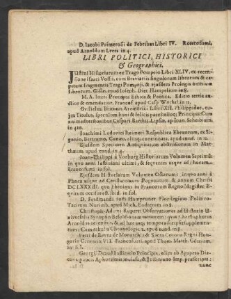 Libri Politici, Historici & Geographici.