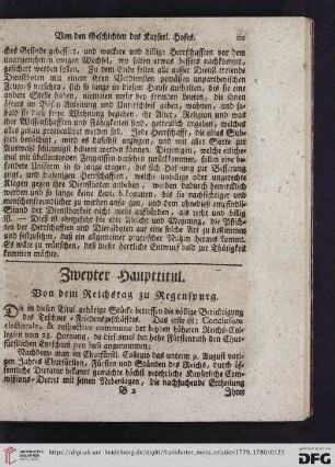 Zweyter Haupttitul: Von dem Reichstag zu Regenspurg
