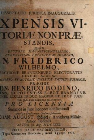 Dissertatio Iuridica Inauguralis De Expensis Victoriae Non Praestandis