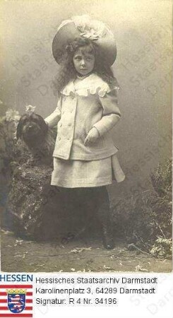 Elisabeth Prinzessin v. Hessen und bei Rhein (1895-1903) / Porträt mit Hut, neben Hund stehend, Ganzfigur