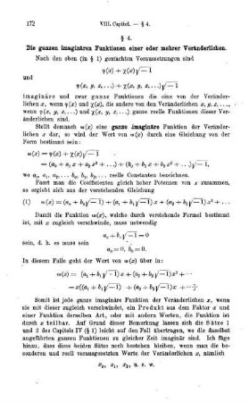 § 4. Die ganzen imaginären Funktionen einer oder mehrerer Veränderlichen.