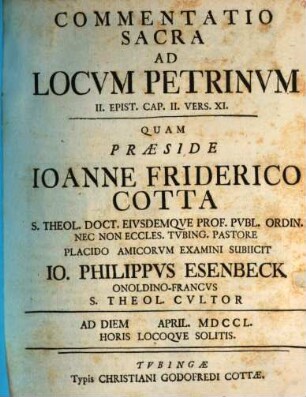 Commentatio sacra ad locum Petrinum II. Epist. cap. II, vers XI