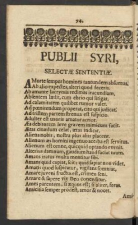 Publii Syri, Selectae Sententiae