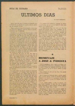 Últimos días : Notas del escenario