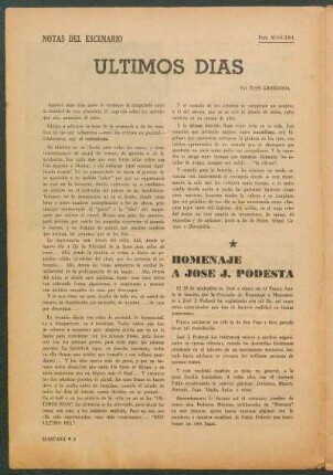 Últimos días : Notas del escenario