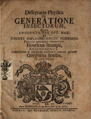 Diss. phys. de generatione insectorum
