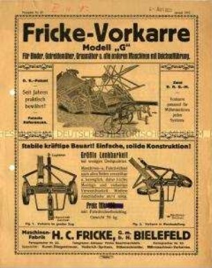 Vorkarre für Binder, Getreidemäher, Grasmäher und für alle anderen Maschinen mit Deichselführung