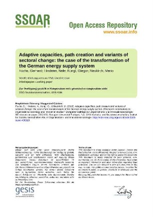 Adaptive capacities, path creation and variants of sectoral change: the case of the transformation of the German energy supply system