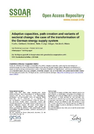 Adaptive capacities, path creation and variants of sectoral change: the case of the transformation of the German energy supply system