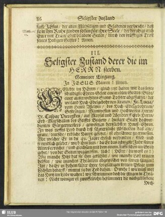 III. Seligster Zustand derer die im Herrn sterben