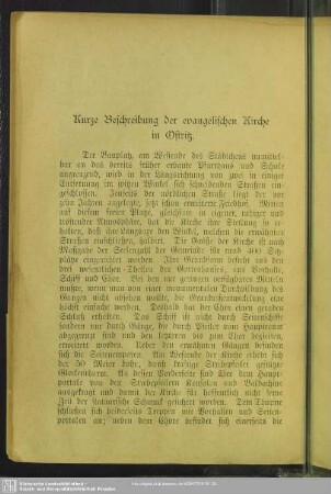 Kurze Beschreibung der evangelischen Kirche in Ostritz