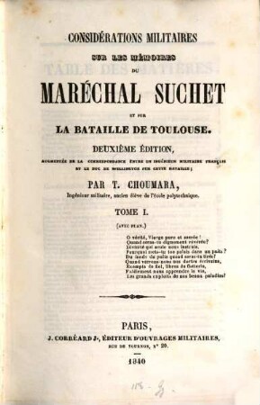 Considérations militaires sur les mémoires du Maréchal Suchet et sur la bataille de Toulouse. 1