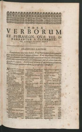 Index Verborum Et Phraseon, Quae Vel Enarrantur A Clemente, Vel Alioqui Notatu Dignae Sunt.