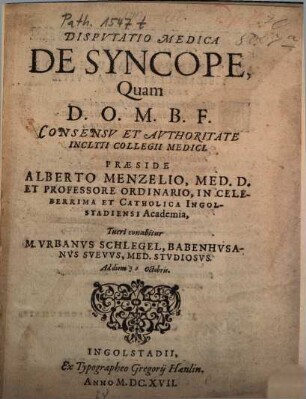 Dispvtatio Medica De Syncope
